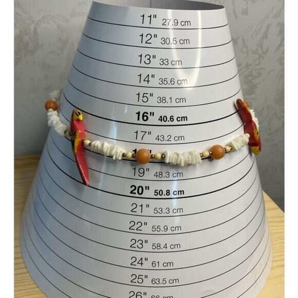 White Coral Shell Chip Round Wood Beads Parrot Summer Beach Necklace - Picture 4 of 4